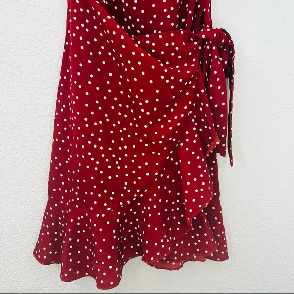 Princess Polly Deep Red Caesura Polka Dot Mini Dress - Picture 10 of 15
